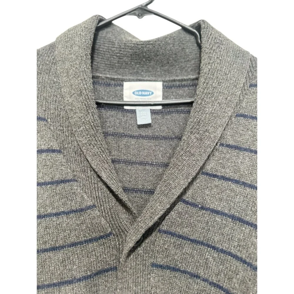 Old Navy Wool Button Down Cardigan Men XXL Tall Gray Shawl Neck Striped Nautical